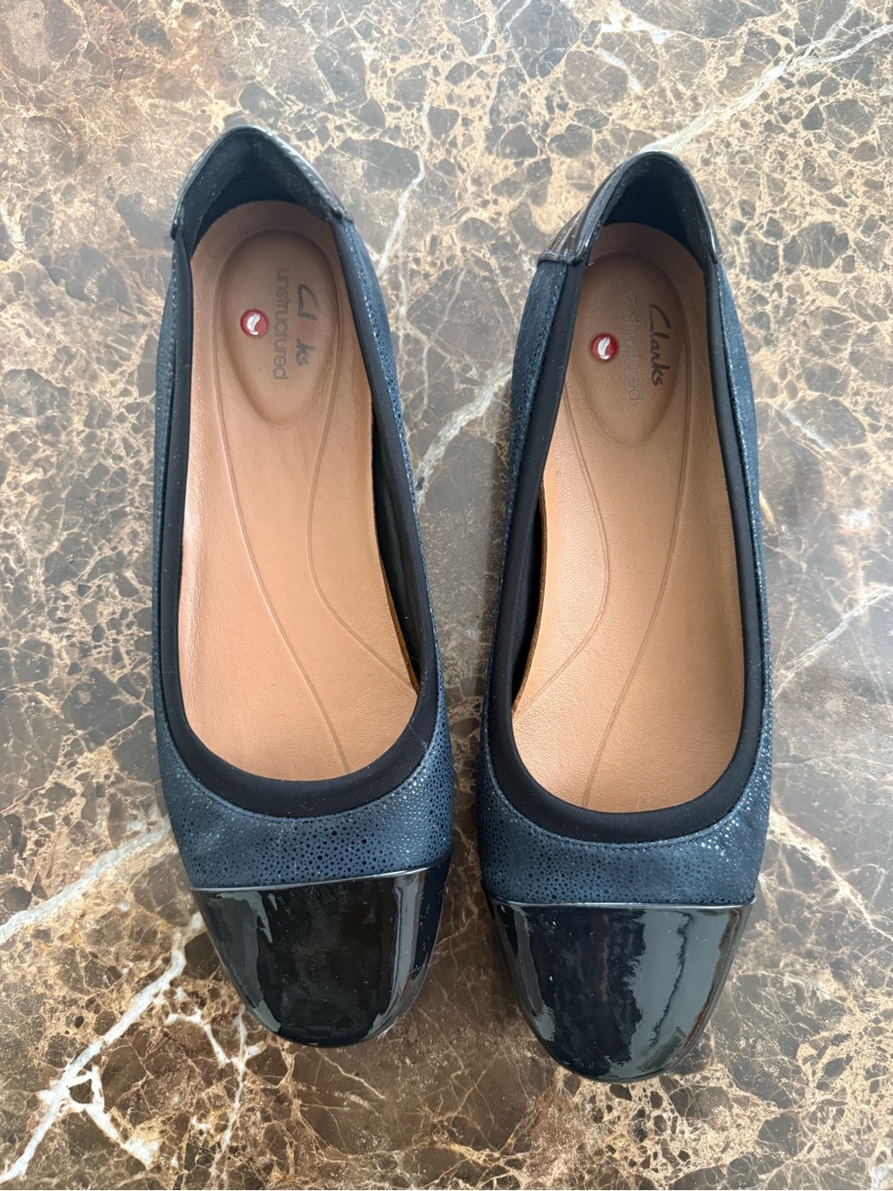 Clarks Women's Navy Blue Patent Cap-Toe Flats